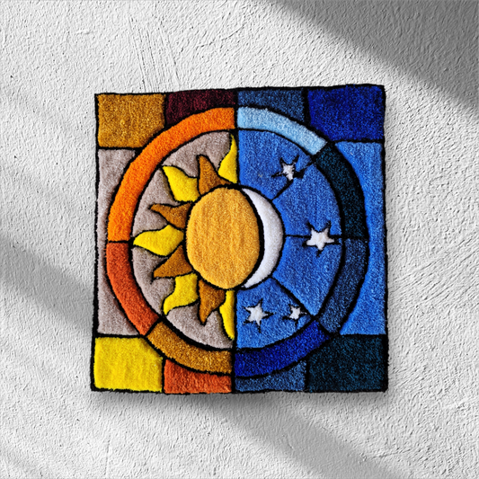 Stained Glass Inspired Sun and Moon Rug